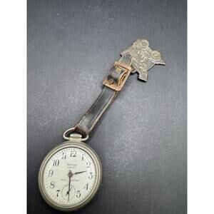 Westclox Scotty Pocket Watch Open Face Hand Winding w/ Caterpillar Loader Fob